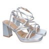 Sandalias plateadas  de tacón cómodo con tiras para fiesta mujer A-3257