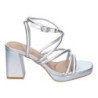 Sandalias plateadas  de tacón cómodo con tiras para fiesta mujer A-3257