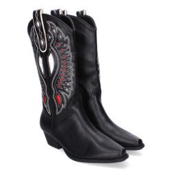 Botas de tacón estilo cowboy camperas mujer color negro A-3304