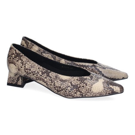 Zapatos tacón bajo de salón para mujer estampado animal serpiente A-3316