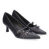 Zapatos tacón bajo de vestir hebillas mujer color negro A-3323