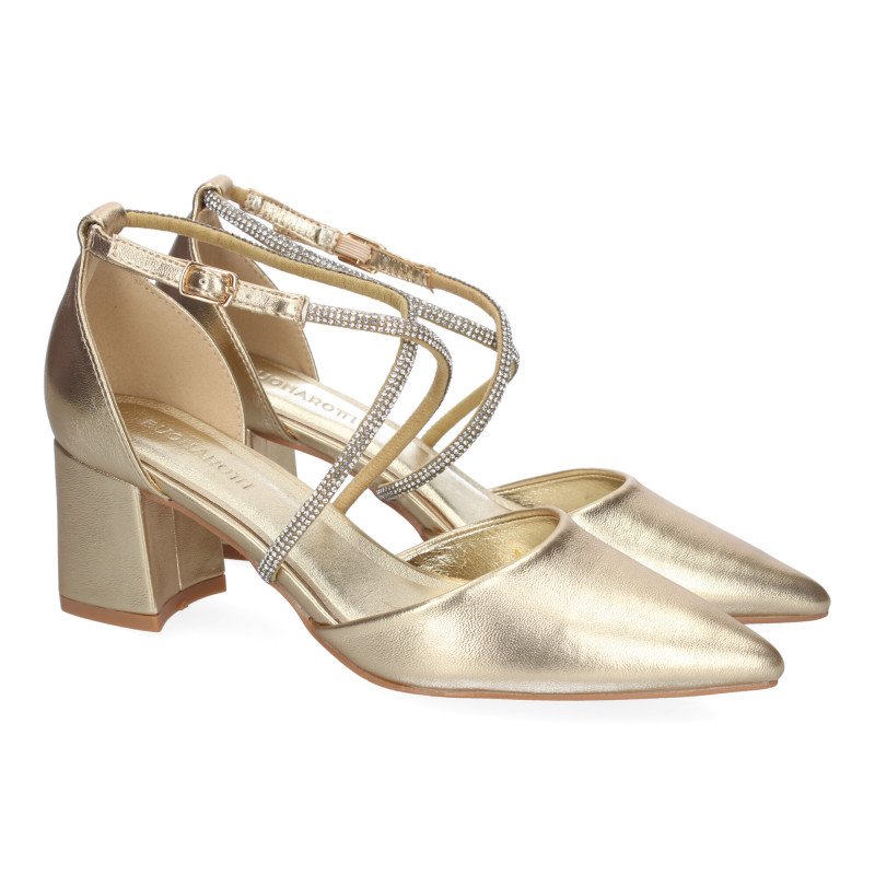 Sandalias doradas de tacón elegantes para mujer A-3431