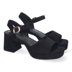 Sandalias para vestir tacón medio cómodo mujer color negro A-3434