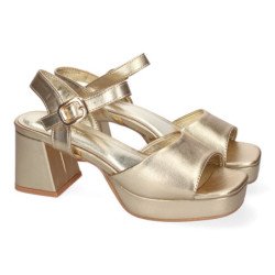 Sandalias doradas para vestir tacón medio cómodo mujer A-3434