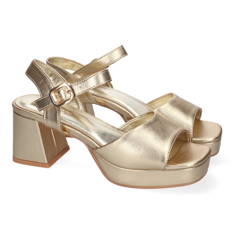 Sandalias doradas para vestir tacón medio cómodo mujer A-3434 Sandalias doradas para vestir tacón medio cómodo mujer A-3434