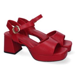 Sandalias para vestir tacón medio cómodo mujer color rojo A-3434