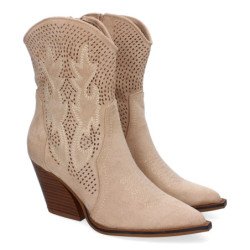 Botín campero con tacón cómodos diseño calado con bordado en caña