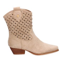 Botines tacón bajo campero caña trenzada mujer color beige A-5166