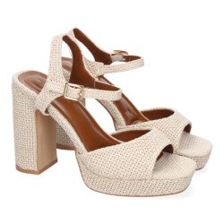 Sandalias de tacón fiesta cómodas para mujer color beige A-5167