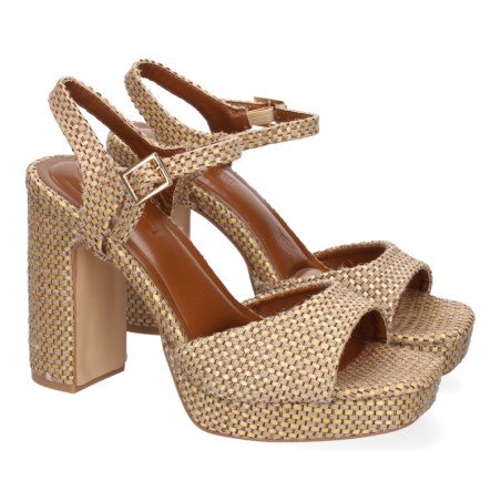 Sandalias de tacón fiesta cómodas para mujer color camel A-5167