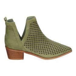 Botines calados de tacón cómodo para mujer color verde A-5171