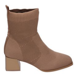 Botines de tacón medio material elastico para mujer color kaki A9627