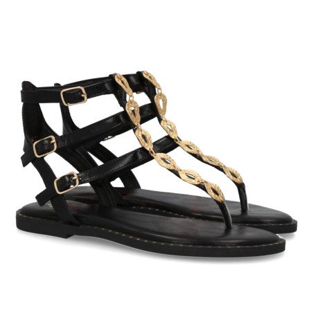 Sandalias planas cómodas para mujer hebillas color negro AA-28