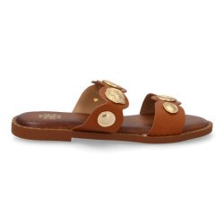 Sandalias planas cómodas para mujer color camel AA-32