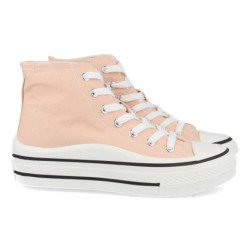 Zapatillas altas lona mujer color rosa