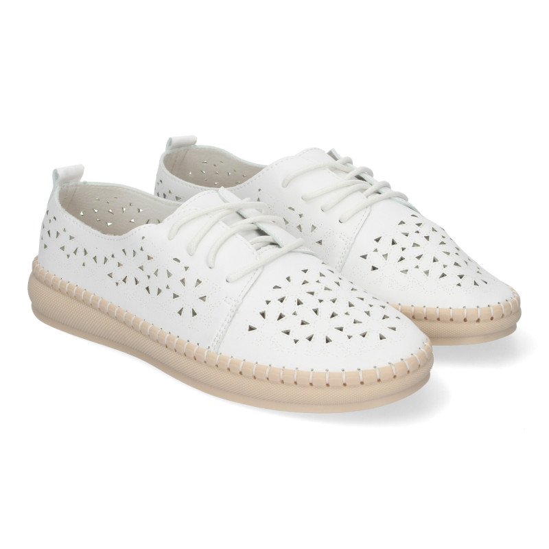 Zapatos planos para mujer estilo oxford calado color blanco AD-3273