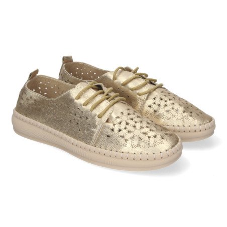 Zapatos dorados planos para mujer estilo oxford calado AD-3273