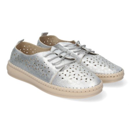 Zapatos plateados planos para mujer estilo oxford calado AD-3273