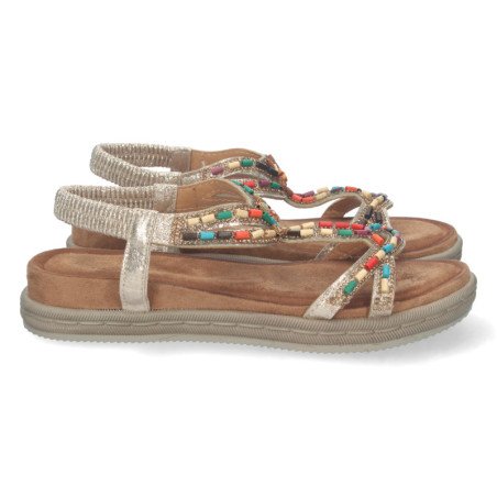 Sandalias doradas planas cómodas tiras decorada mujer AF-2329