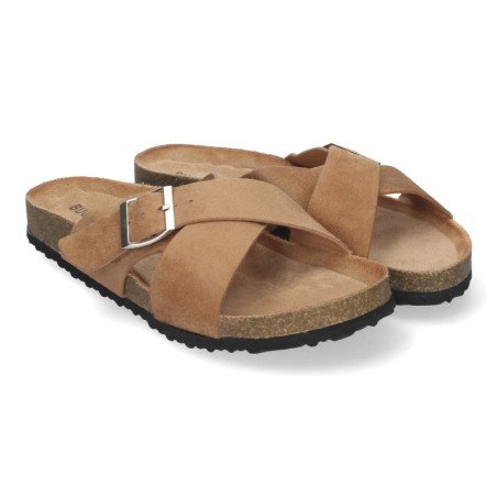 Sandalias planas planta bio pala cruzada para mujer color camel AY-2239