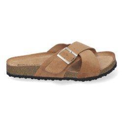 Sandalias planas planta bio pala cruzada para mujer color camel AY-2239