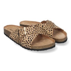 Sandalias planas planta bio pala cruzada para mujer color leopardo AY-2239