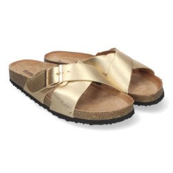 Sandalias doradas planas planta bio pala cruzada para mujer AY-2239