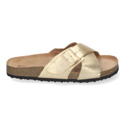 Sandalias doradas planas planta bio pala cruzada para mujer AY-2239