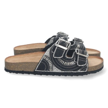 Sandalias planas bio con strass en pala mujer color negro AY-2344