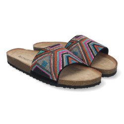Sandalias planas cómodas estilo bio para mujer color negro AY-3061