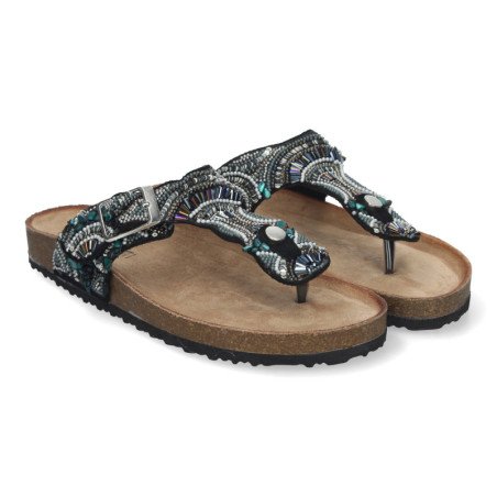 Sandalias planas estilo bio esclava para mujer color negro AY-3066