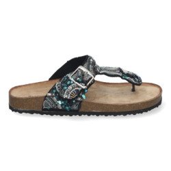 Sandalias planas estilo bio esclava para mujer color negro AY-3066