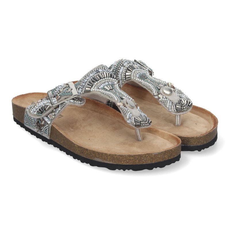 Sandalias plateadas planas estilo bio esclava para mujer AY-3066