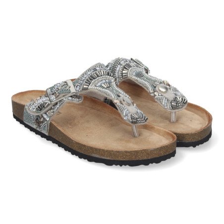Sandalias plateadas planas estilo bio esclava para mujer AY-3066
