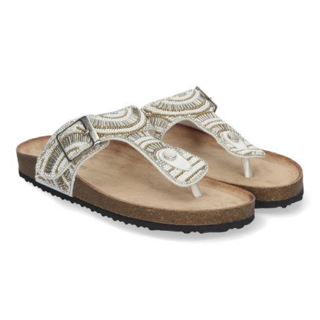 Sandalias planas estilo bio esclava para mujer color blanco AY-3067