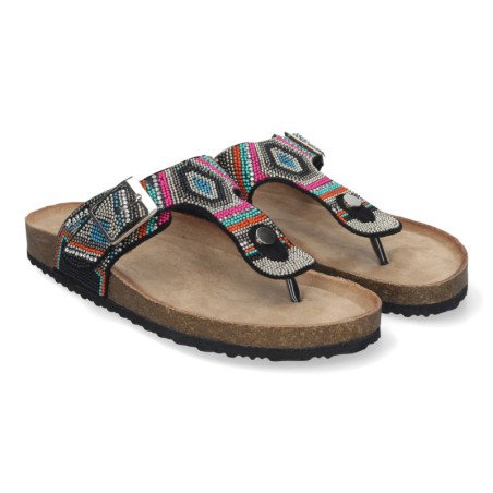 Sandalias planas estilo bio esclava para mujer color negro AY-3068