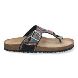 Sandalias planas estilo bio esclava para mujer color negro AY-3068