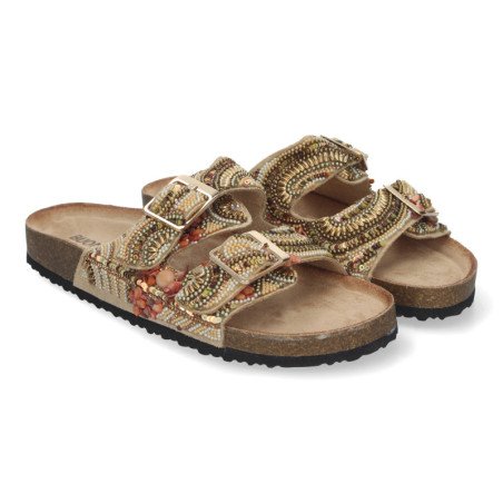 Sandalias doradas planas cómodas estilo bio para mujer AY-3069