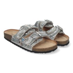 Sandalias plateadas planas cómodas estilo bio para mujer AY-3069
