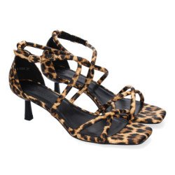 Sandalias de tacón fino fiesta para mujer color leopardo B-5099
