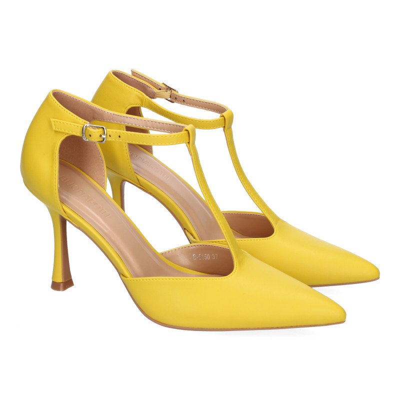 Zapatos de vestir tacón fino salón para mujer color amarillo B-5150
