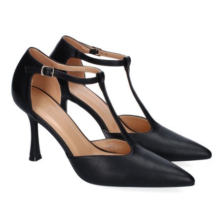 Zapatos de vestir tacón fino salón para mujer color negro B-5150