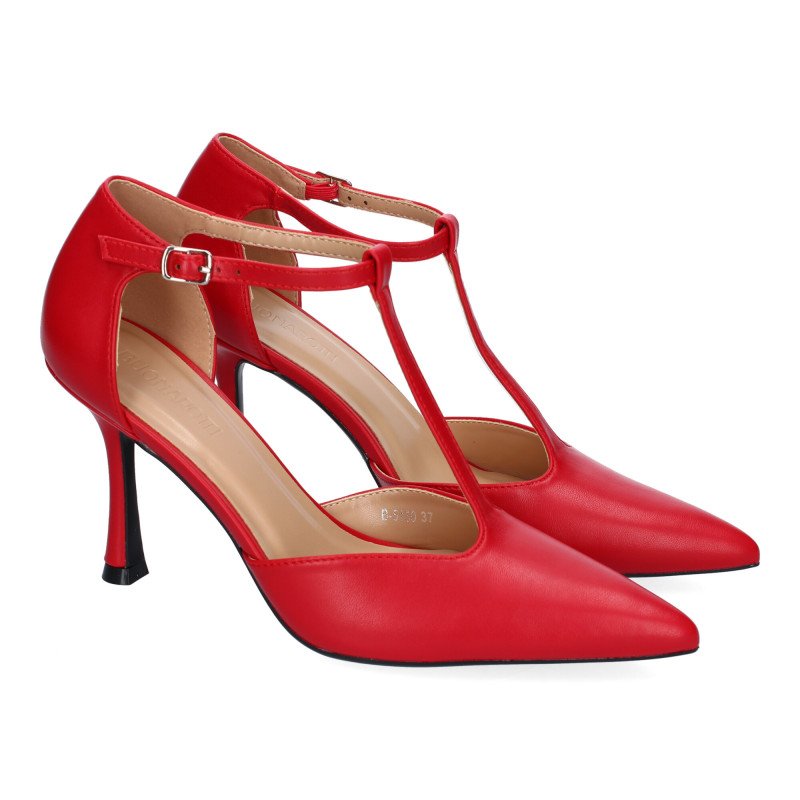 Zapatos de vestir tacón fino salón para mujer color rojo B-5150