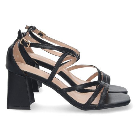 Sandalias de tacón pala cruzada mujer color negro
