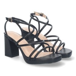 Sandalias de tacón ancho para fiesta tiras finas mujer color negro BL-3078