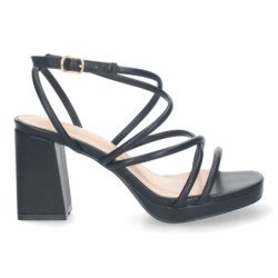 Sandalias de tacón ancho para fiesta tiras finas mujer color negro BL-3078