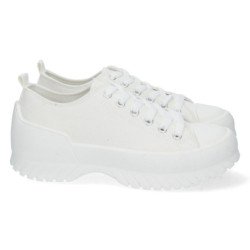 Zapatillas planas de lona con plataforma mujer color blanco