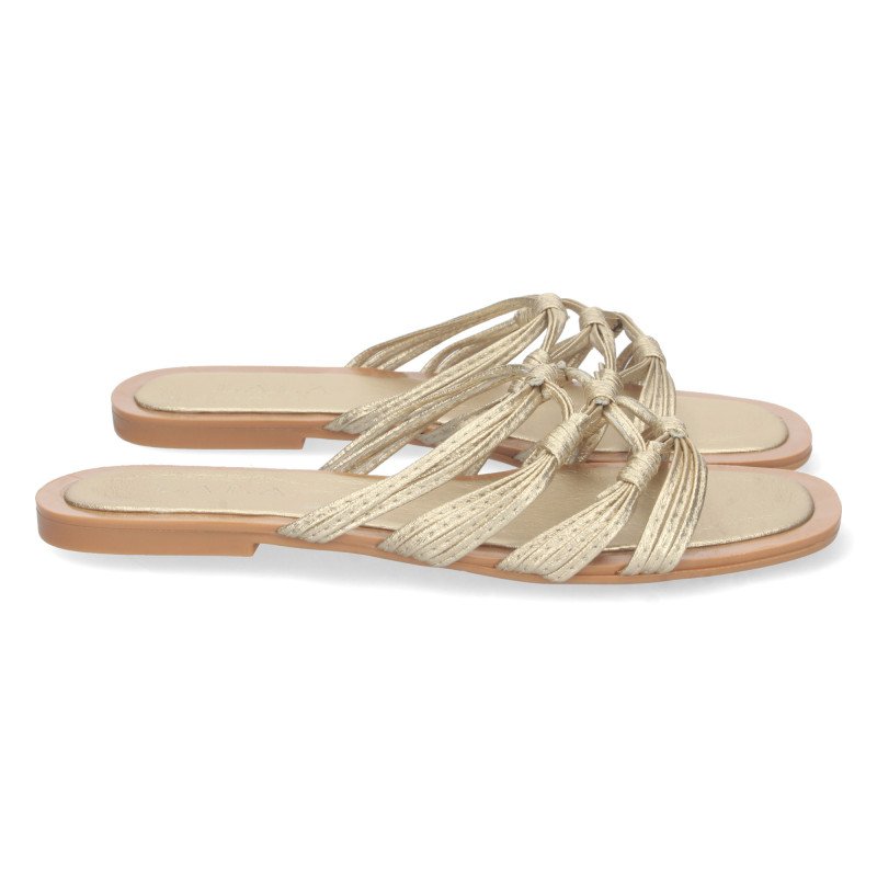 Sandalias doradas planas cómodas cruzada mujer BP-2317