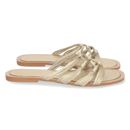 Sandalias doradas planas cómodas cruzada mujer BP-2317