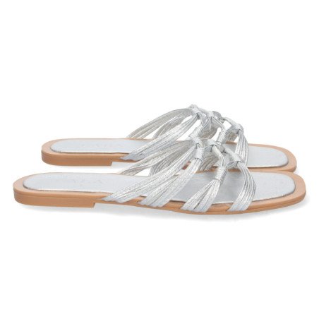 Sandalias plateadas planas cómodas cruzada mujer BP-2317